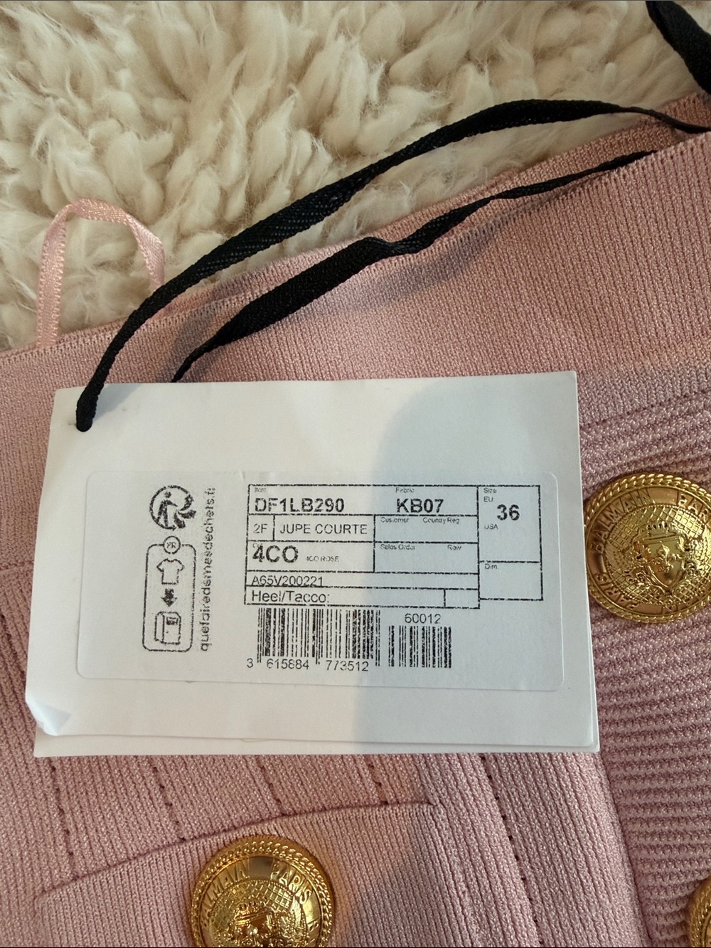 Balmain Pink Ribbed Pencil Skirt with Gold Medallion Buttons - Picture 2 of 4
